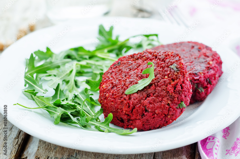 chickpeas, quinoa and beet burgers with arugula chickpeas, quinoa and beet burgers with arugula