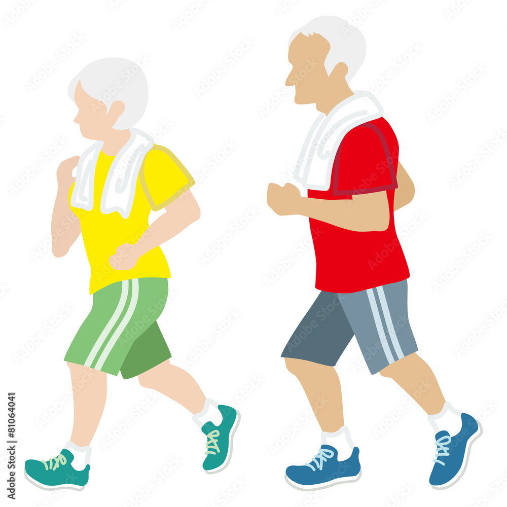 Active Senior Couple, Jogging Isolated Active Senior Couple, Jogging Isolated