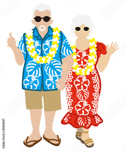 Active Senior Couple, Hawaiian Tourist Isolated