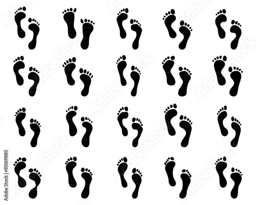 Black prints of human feet, vector illustration