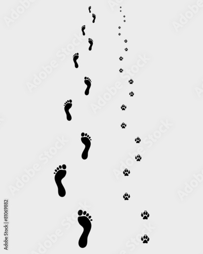 Footprints of man and dog, vector illustration