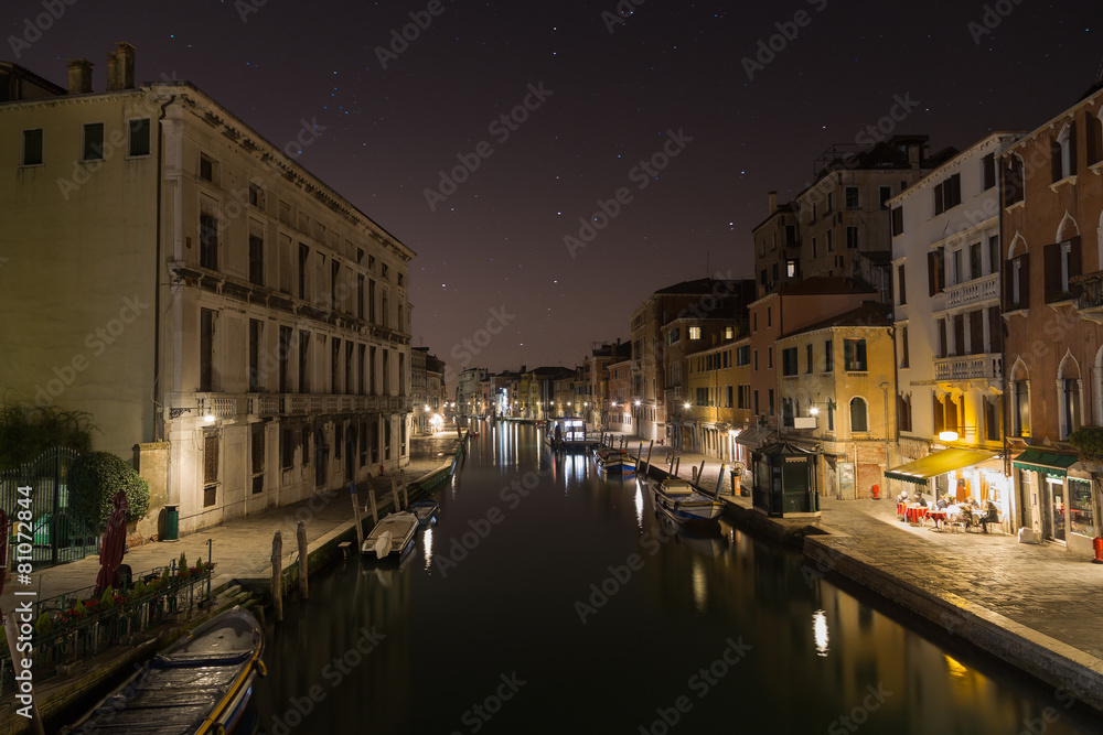 Buildings and the Lagoon in Venice at night