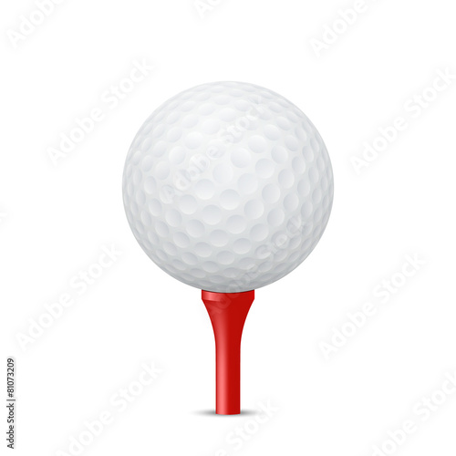 Golf ball on a red tee. Vector illustration.