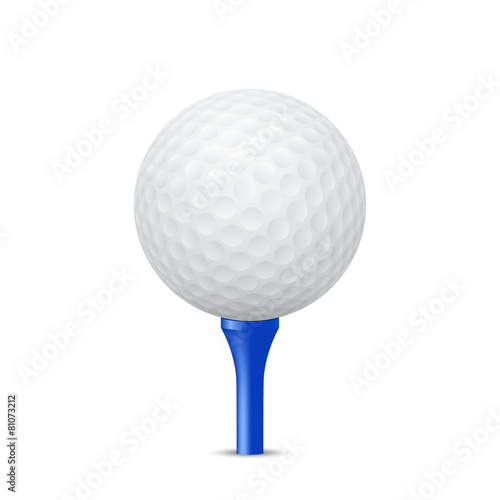Golf ball on a blue tee. Vector illustration.