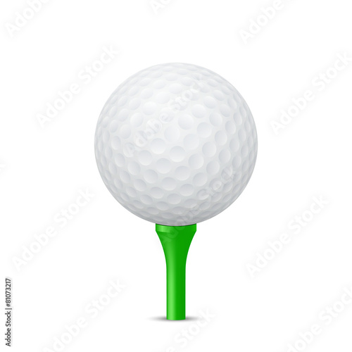 Golf ball on a green tee. Vector illustration.