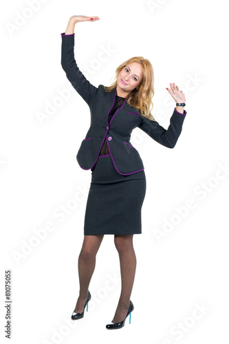 Young happy business woman, isolated on white
