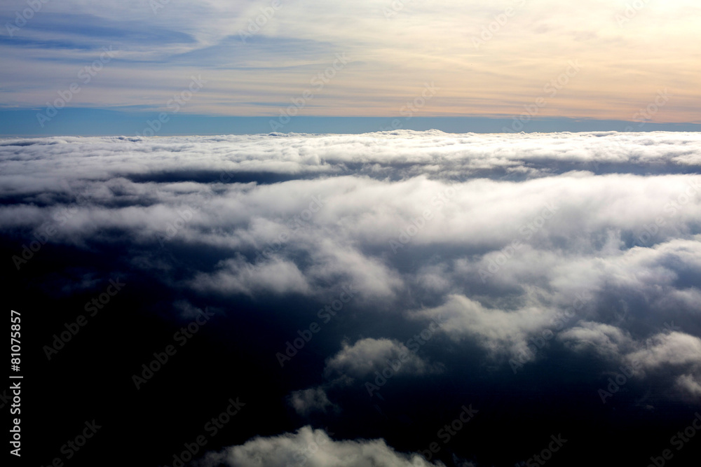 Flying Above the Clouds at Dusk