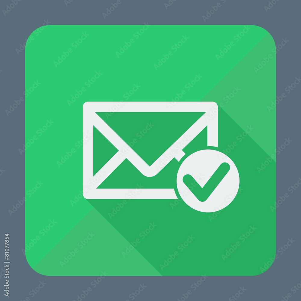 Mail icon, envelope with accept sign. Flat design vector Mail icon, envelope with accept sign. Flat design vector