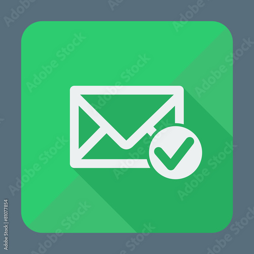 Mail icon, envelope with accept sign. Flat design vector