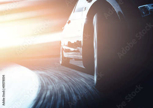 Canvas Print speeding car through street of shanghai china in night.