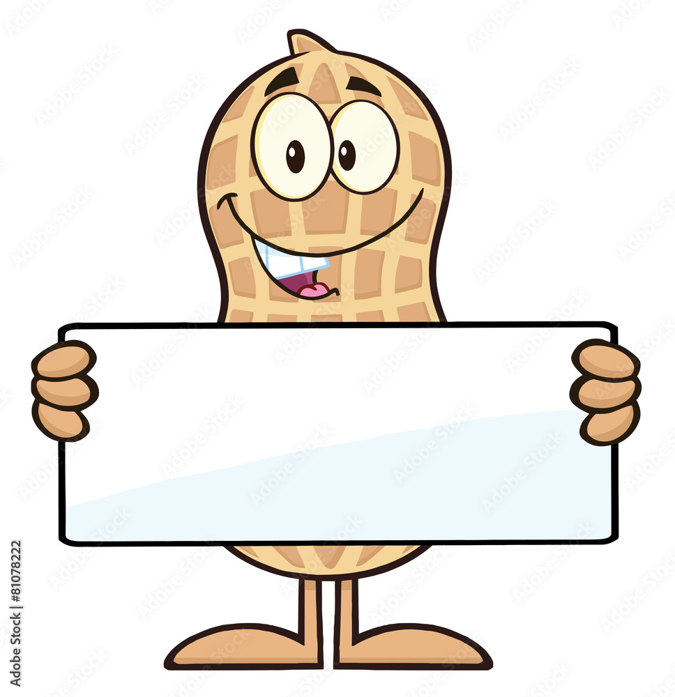 Peanut Cartoon Character Holding a Blank Sign Stock Vector | Adobe Stock