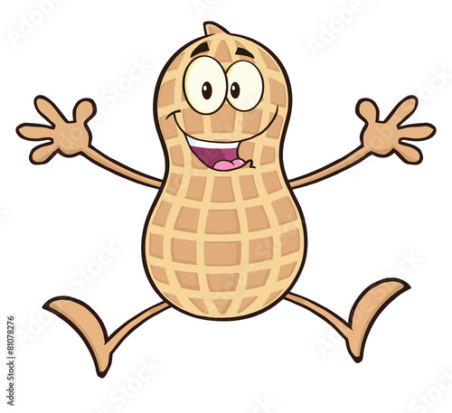 Happy Peanut Cartoon Character Jumping