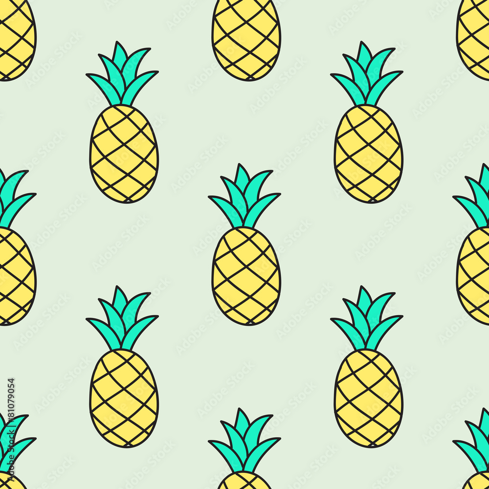Seamless hand-drawn pattern with pineapple. Vector illustration. Seamless hand-drawn pattern with pineapple. Vector illustration.