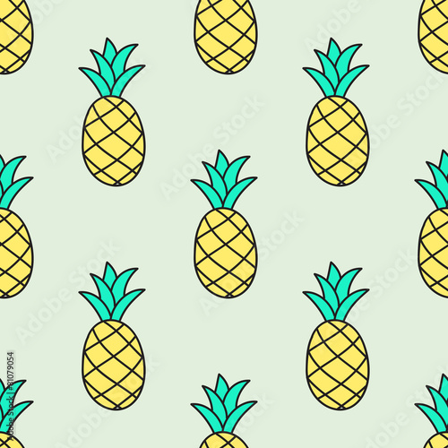 Seamless hand-drawn pattern with pineapple. Vector illustration.