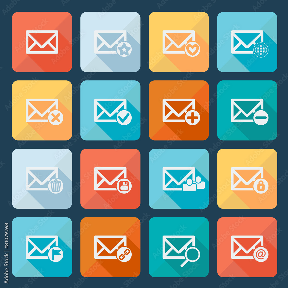 Set of sixteen vector mail icons for web applications, email Set of sixteen vector mail icons for web applications, email