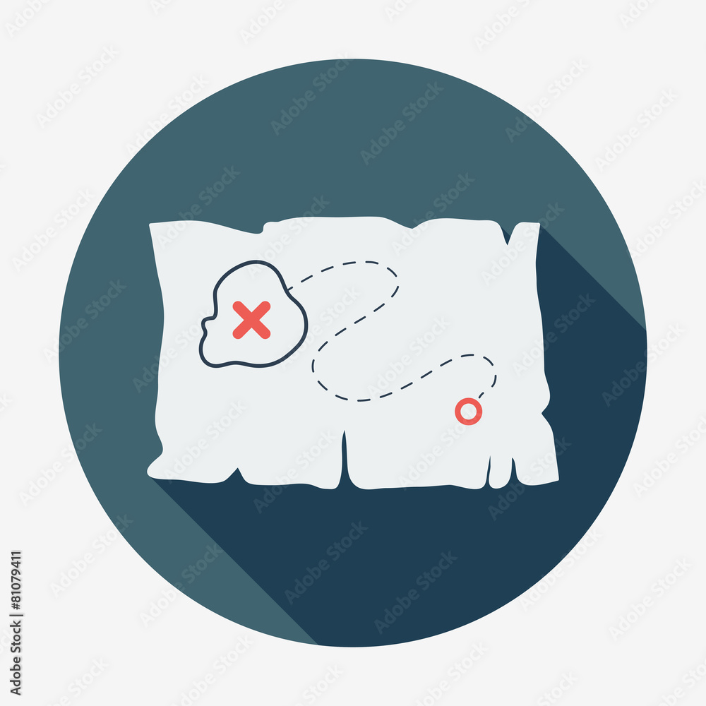 Pirate or sea icon, treasure map. Flat design vector