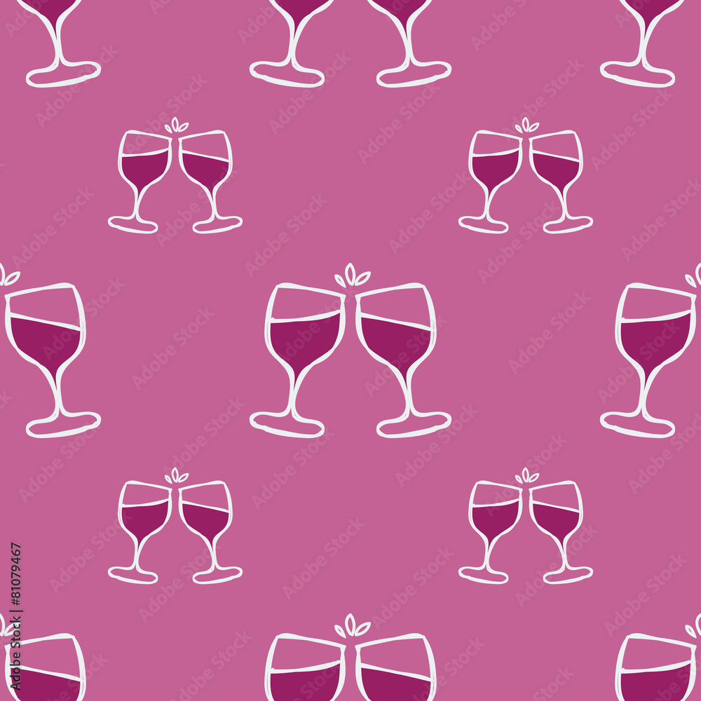 Hand-drawn seamless pattern. Vector illustration.  Wine glasses