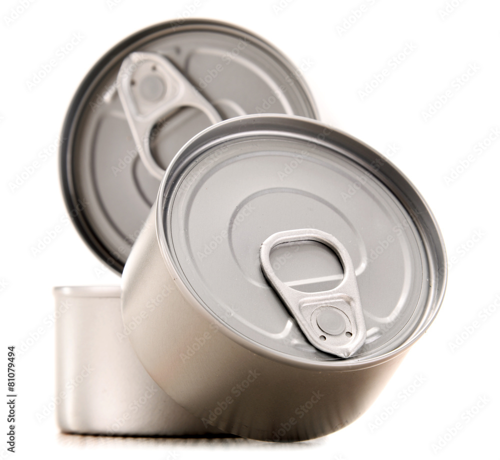 Composition with three metal cans isolated on white Composition with three metal cans isolated on white