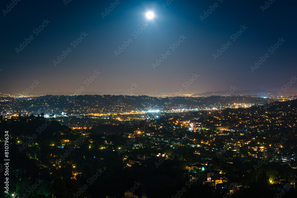 The moon over Northeast Los Angeles at night, seen from Griffith