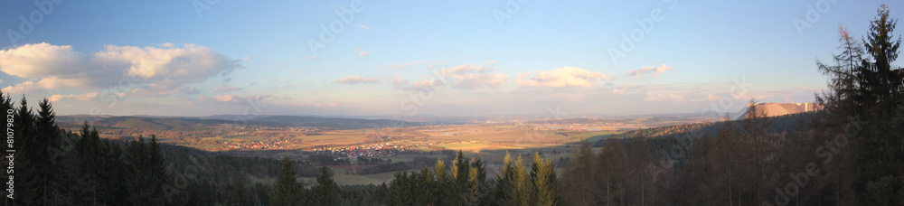 Panoramic view from the Bodesruh memorial lookout tower at the former Inner-German border between Thuringia and Hesse