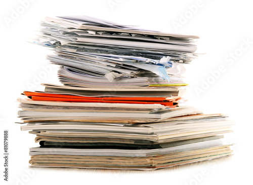 Stack of recycling paper isolated on white
