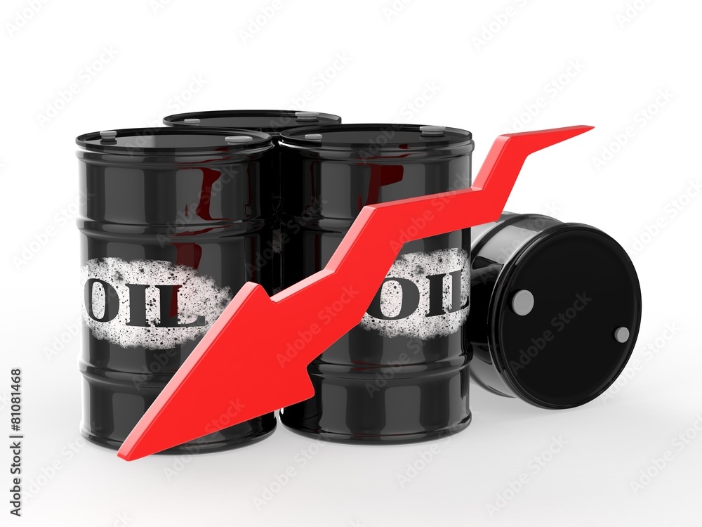 Oil Barrels with Red Arrow down. Financial crisis