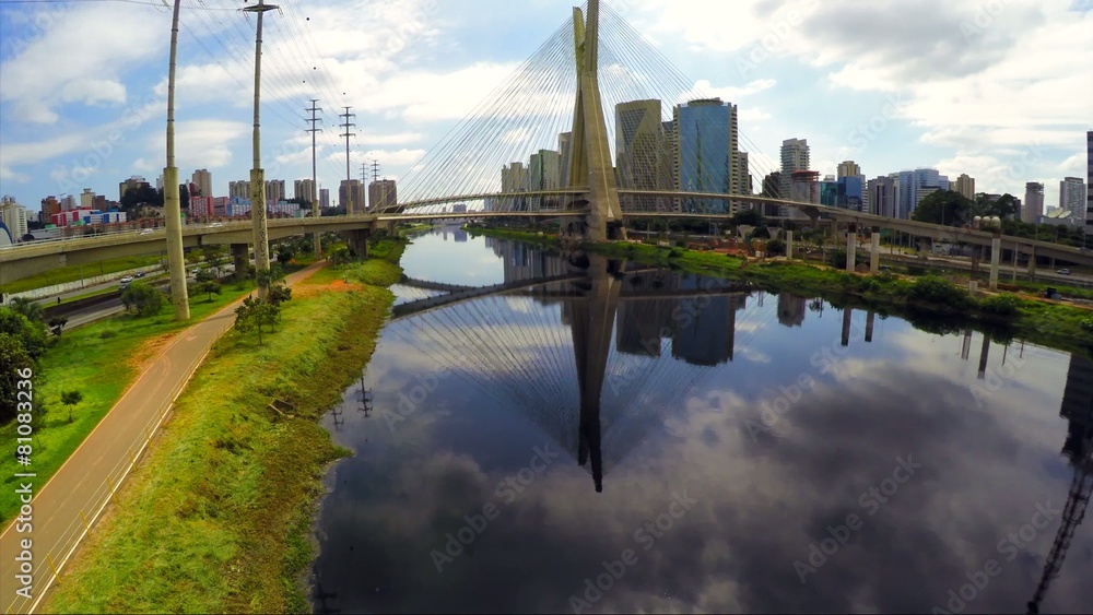 Aerial View: Octavio Frias de Oliveira bridge, Sao Paulo, Brazil Aerial View: Octavio Frias de Oliveira bridge, Sao Paulo, Brazil