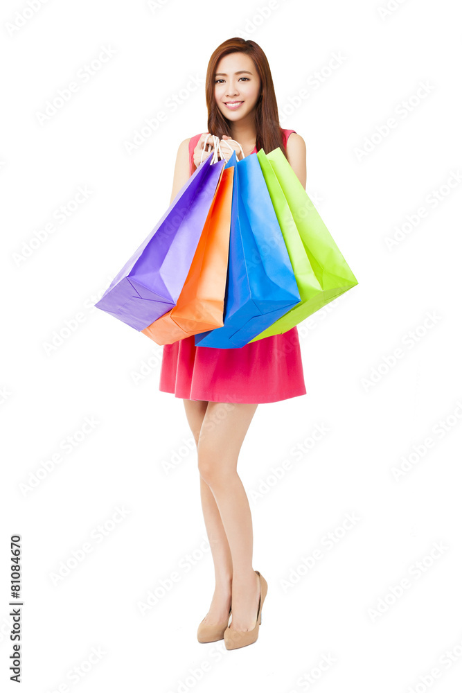 young woman with shopping bags