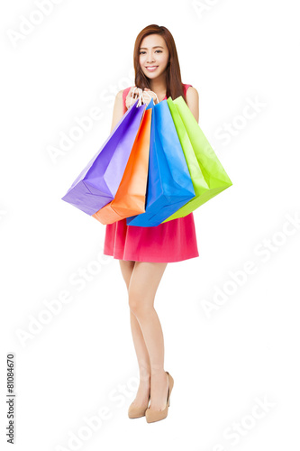 young woman with shopping bags