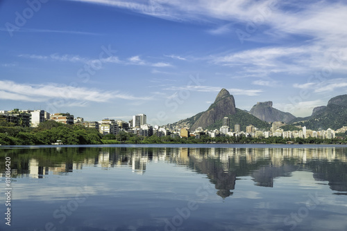 Sunrise over mountains in Rio de Janeiro with water reflection © marchello74