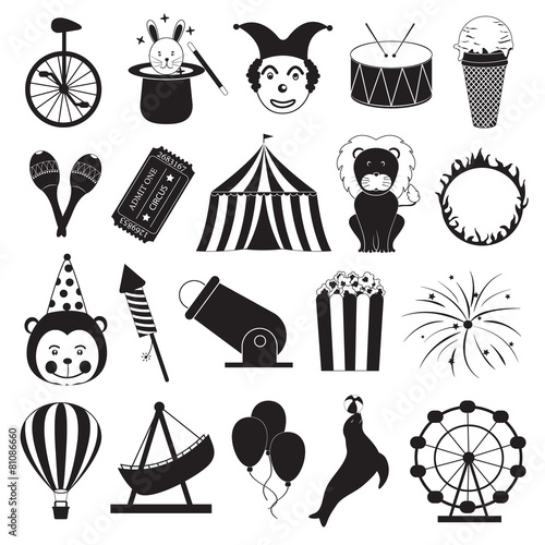 Circus and Amusement Park Icons Set