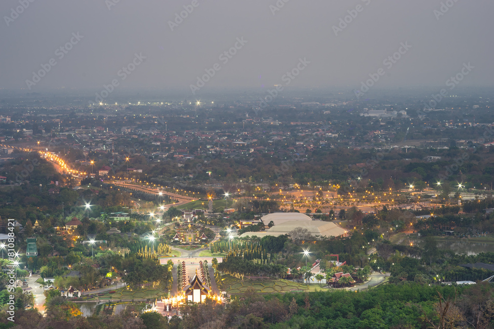 Mountain top view of Chiangmai in Thailand