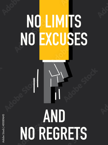 Words NO LIMITS NO EXCUSES AND NO REGRETS