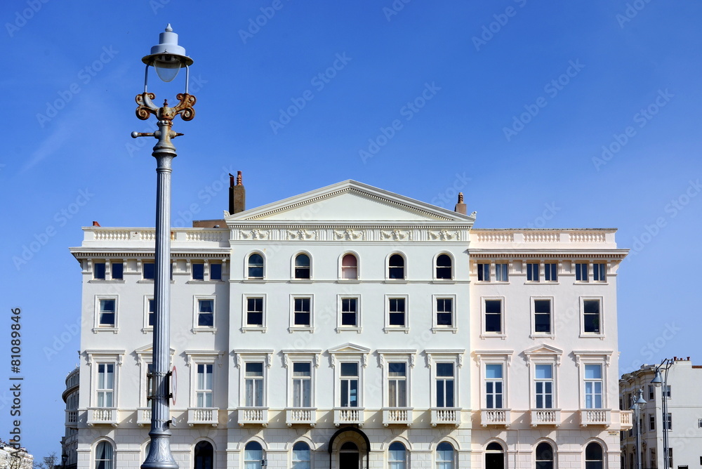 Classical building on Brighton quay, England, UK