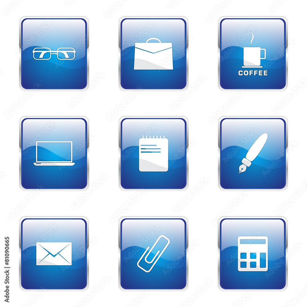 Office Work Square Vector Blue Icon Design Set Office Work Square Vector Blue Icon Design Set
