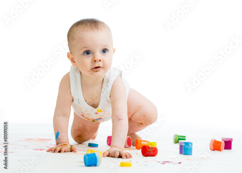 dirty baby painting by hand...