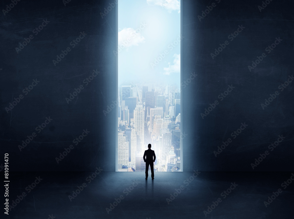 Fototapeta premium businessman in front of the huge gate