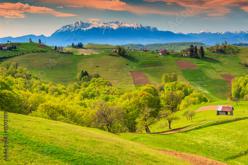 Spring landscape and rural village,Holbav,Transylvania,Romania