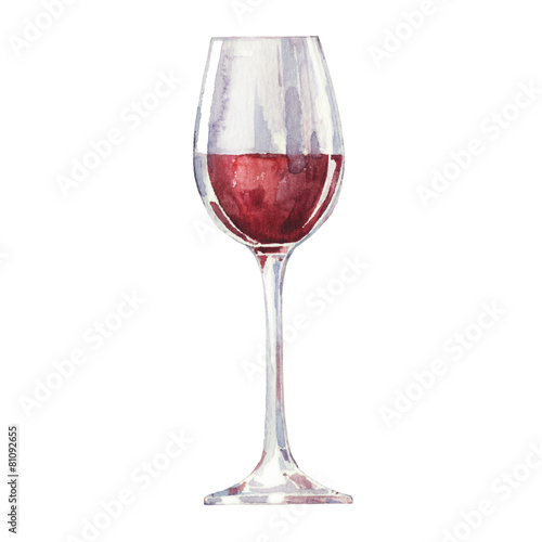 Red wine in a glass isolated on white background. Vector, waterc