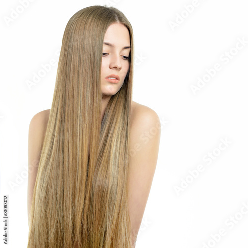Hair. Beautiful woman with long healthy shiny smooth hair. Attra