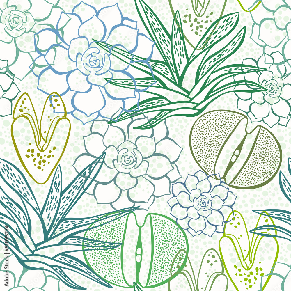 Fototapeta Bezszwowy wzór z sukulentami.