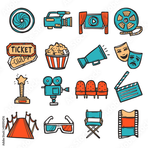 Cinema Icons Set Color