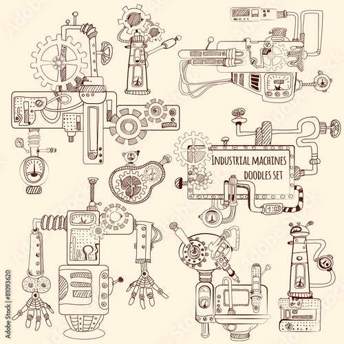 Industrial Machines Doodles Set