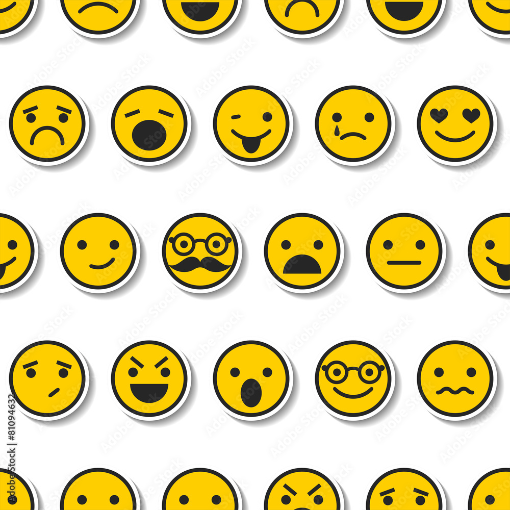 Seamless pattern with color emoticons, characters icons Seamless pattern with color emoticons, characters icons