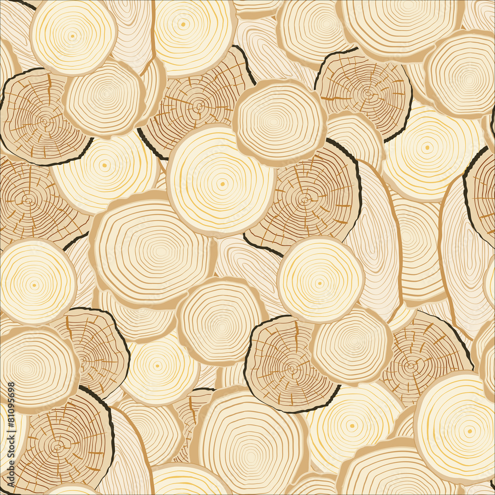 Fototapeta premium Tree rings saw cut tree trunk background. Seamless wallpaper