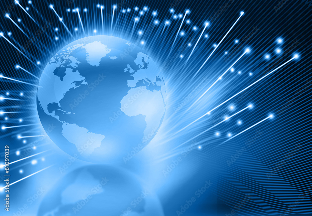Globalization of  fiber optics , globe with fiber optic