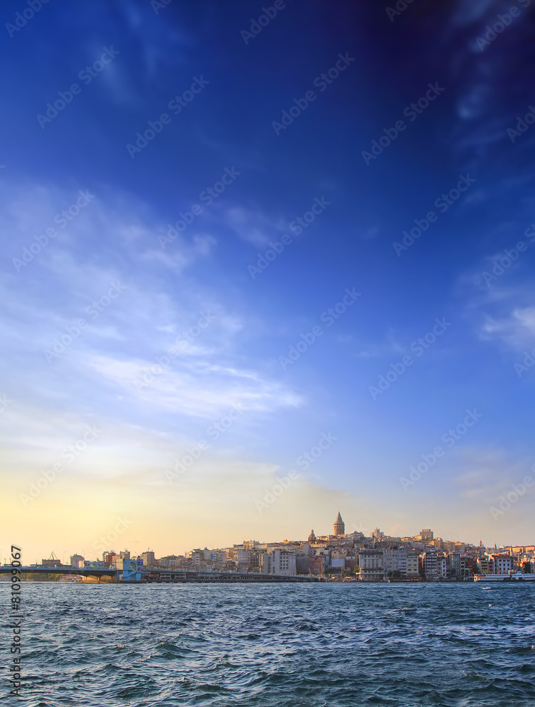 Bosphorus with a old town on a background, Istambul at sunset