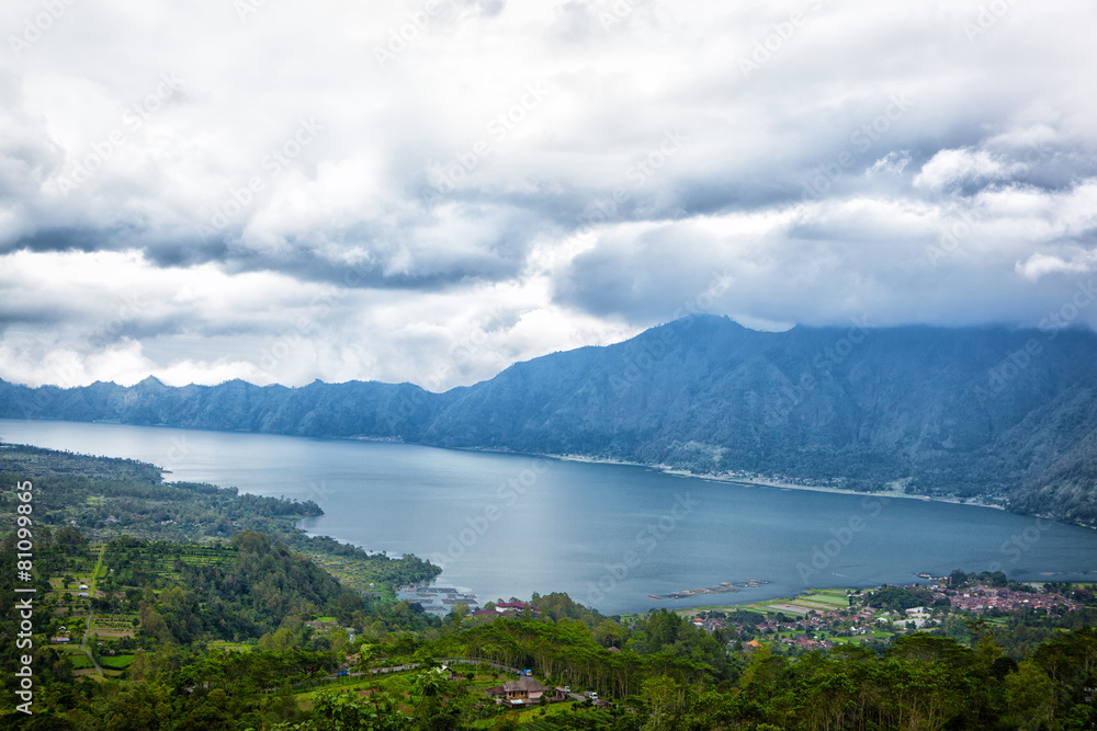 lake Batur in a volcano crater on the island of Bali, Indonesia
