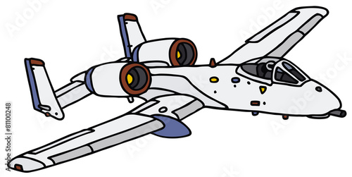 White military aircraft, vector illustration, hand drawing