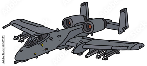 Military aircraft, vector illustration, hand drawing